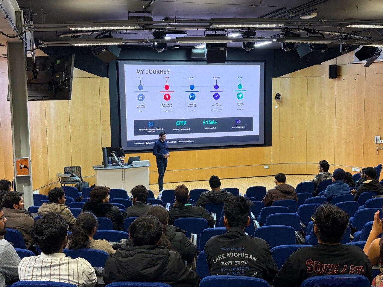 Saachin Bhatt delivering a lecture on his journey